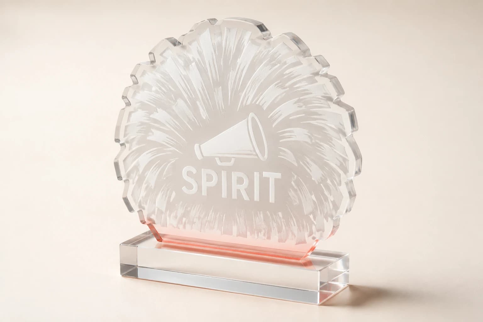 Pom Motif Acrylic Award design concept in clear or colored acrylic