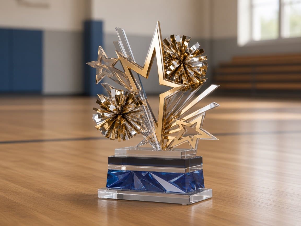 Cheer Championship Trophy design concept in a presentation setting